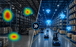 Warehouse wireless validation heatmap showing network coverage and performance