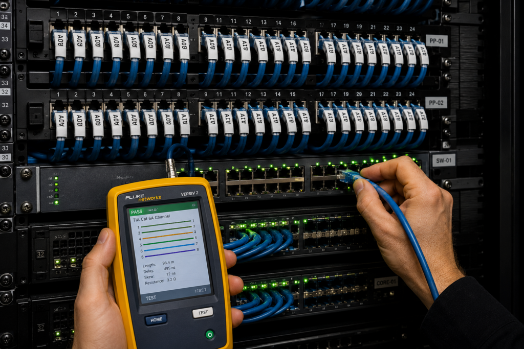 Structured cabling and network closet inspection for warehouse technology projects
