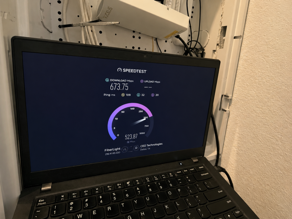 Onsite IT support testing network speed and connectivity for a medical or dental practice
