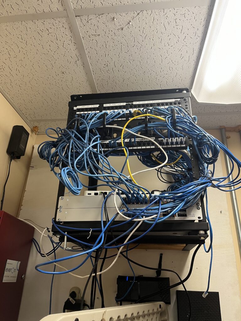 Disorganized network cabling affecting medical office renovation IT infrastructure